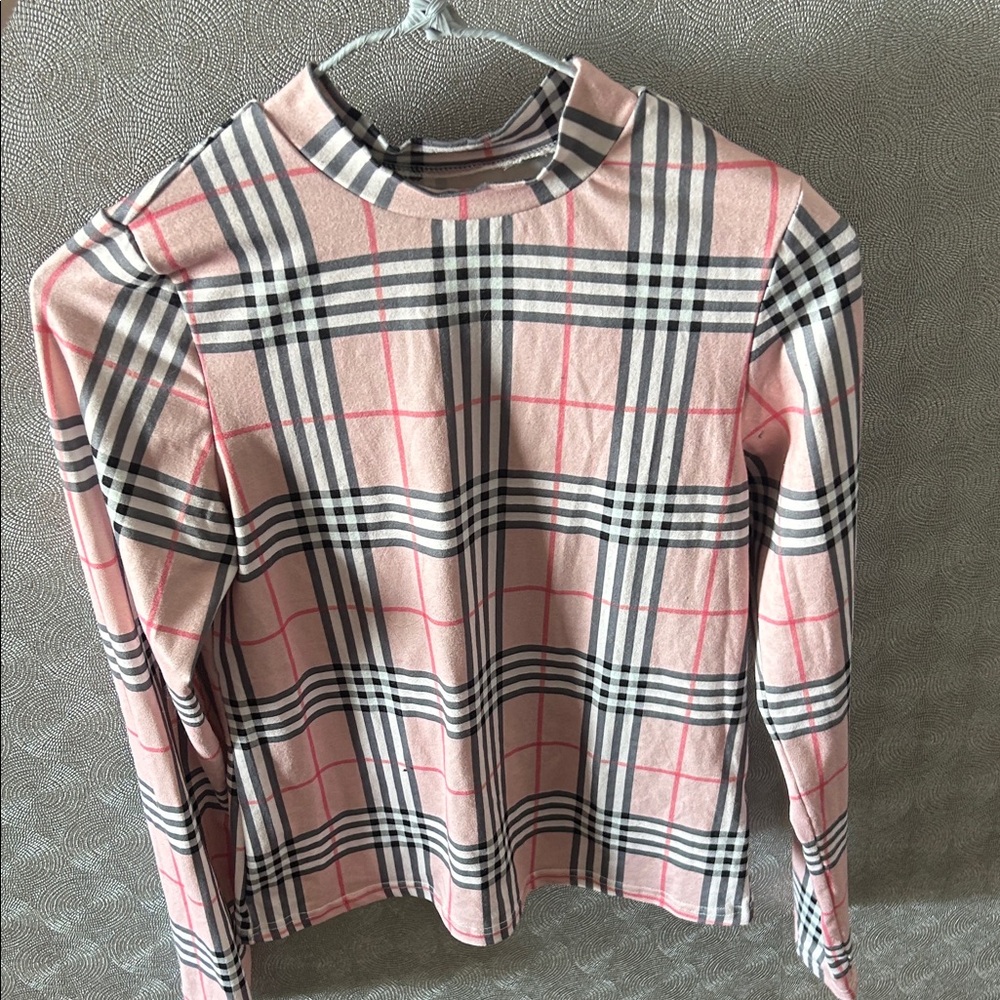 Plaid Mock Neck - Pink and Black